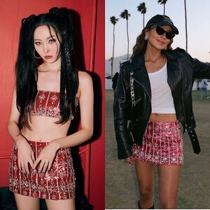 NWT RETROFETE‎ Hand Stitched Crystal & Sequin Embellished Low Rise Mini Skirt XL